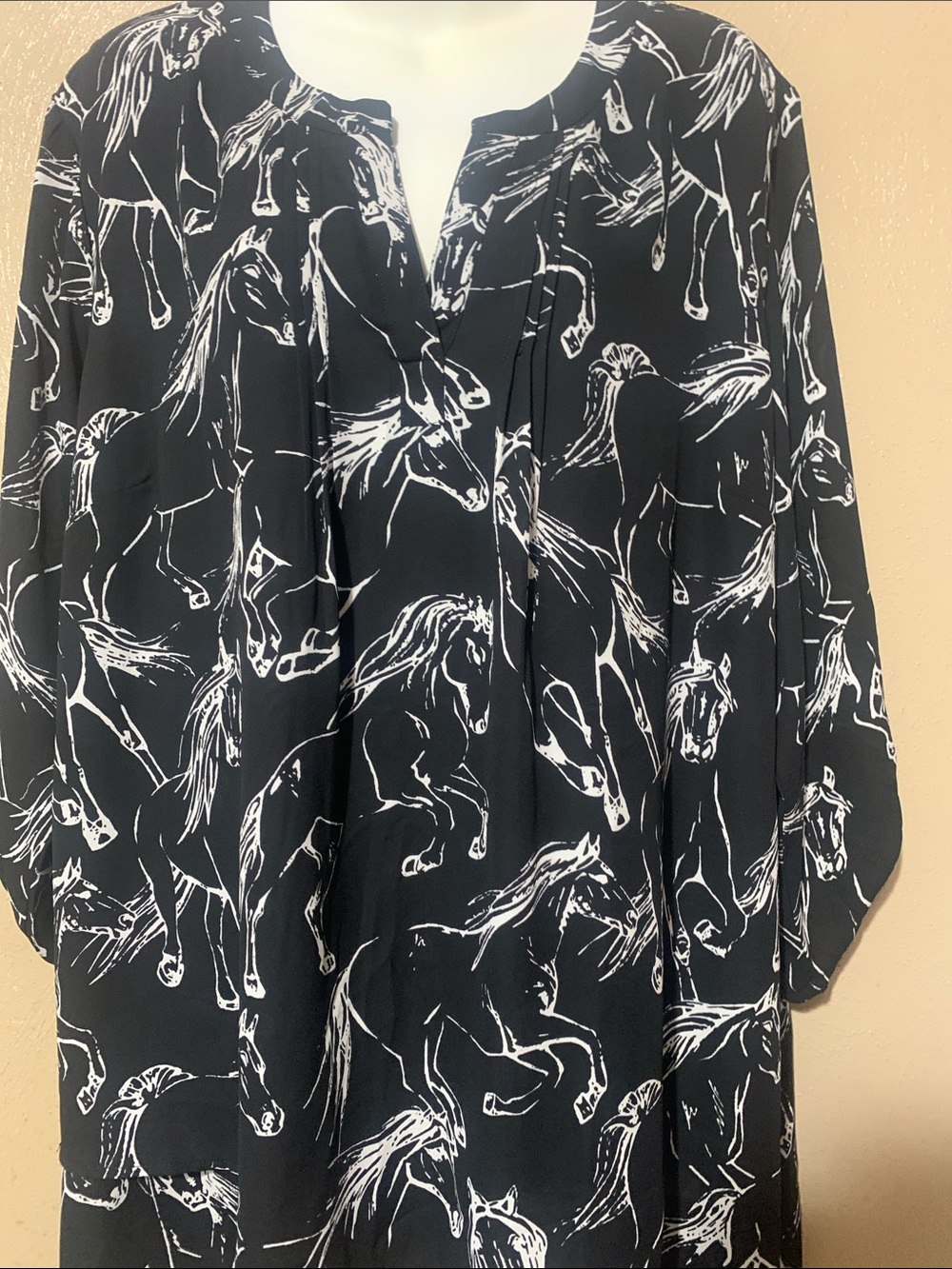 28. My Danielle XXL Black Horse-Print Peasant Tunic White Equestrian Motif NWT - Picture 2 of 4